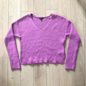 Wild Fable Ribbed V Neck Cropped Cotton Blend Sweater in Lilac Size L